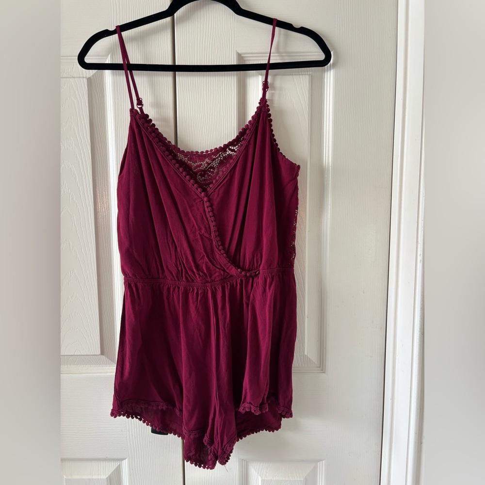 Size L Ambiance maroon cotton lace romper